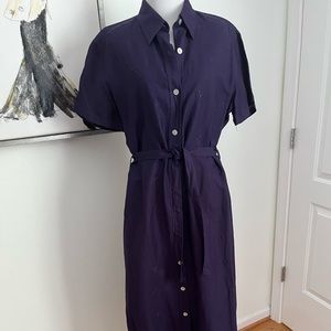 J.A. Studio Navy Blue Dress with Tie Belt Size Medium Vintage